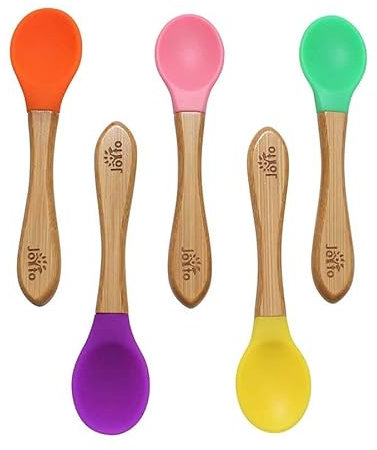 Joyto Juego de 5 cucharas de bambú, color rosa