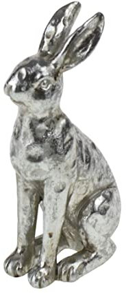 Generisch Presentis Osterdeko sitzend Silber Altsilber Shabby Look 14cm Hase Osterhasen Deko