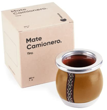thebmate [Premium Yerba Mate Tasse (Mate Gourd) – handgefertigte Keramik-Teetasse – braunes Leder umwickelt, handgefertigt in Uruguay – Mate Tiny – Camionero-Stil (Kamelbraun)