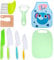9 Pezzi Coltello Bambini, Set di Coltelli per Bambini Include Coltello Sicuro per Bambini in Legno, Coltello per Bambini in Plastica con Bordi Seghettati, Pelapatate, Tagliere (Coccodrillo) Verde