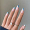 RUNRAYAY Bleu & Blanc Français Faux Ongles, Appuyez Sur les Ongles avec des Conseils Français, Bâton Long Sur les Ongles, Kit D'Art de Faux Ongles pour Femmes Filles 24 pièces