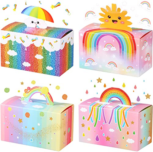 Nezyo 24 Stück Regenbogen Gastgeschenk Box Pastellfarben Süßigkeiten Box | Giebelboxen Wolke Geschenketüte Papier Süßigkeiten Geschenktüte mit Griffen für Regenbogen Geburtstag Babyparty Party Deko