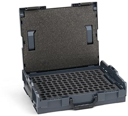 Bosch Sortimo L-Boxx 102 Werkzeugkoffer-Set Anthrazit anpassbar mit Ihrem Logo | bestückt mit L BOXX 102 Einlage Ordnungssystem Schaumstoffeinsatz für Brennerdüsen und Deckelpolster