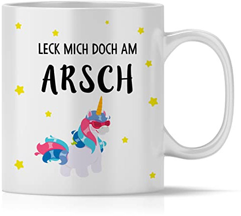 mindmonkeys® Tasse mit Spruch Leck mich Einhorn mit Spruch Witzig Geschenk Geschnekidee zum Geburtstag Keramik 300 ml