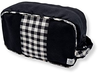 Trousse de Toilette Voyage stylee et Originale Grande capacite confectionnee en France avec des matieres durables (Vichy Noir)