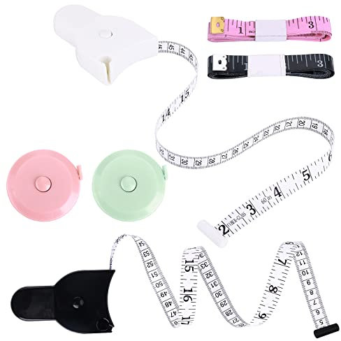Prasacco 6 Stück Einziehbares Maßband, Doppelseitiges Körper Schneidermaßband Measuring Tape zum Messen von Länge, Brust, Taille usw,für Körpermaße zum Nähen von Schneidern, Basteltuch, 150cm