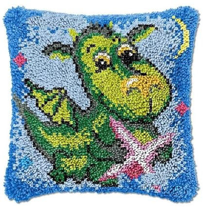 ROCKY&CHAO Knüpfteppich Zum Selber Knüpf-Sets mit Kissen knüpfen-Set 43x43cm Kissenbezug-Set für Erwachsene und Kinder Latch Hook Kit Heimaccessoire(Dinosaurier)