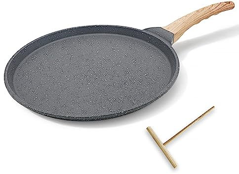 Bobikuke 10 inch Crepe Pan, Nonstick Pan for Crepes, Dosa Tawa Tortilla Pan, Griddle Pancake Pan for Roti Indian - Black