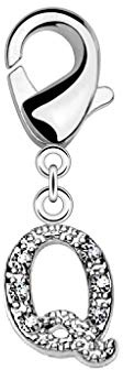 beyoutifulthings Damen Charm-Anhänger Buchstabe A-Z Silber Zirkonia Clear Bettel-Armband Charm-träger Fuß-kettchen Hals-kette Chirurgenstahl
