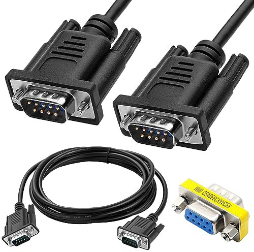Xiatiaosann DB9 9 Pin Serial Port Cable, DB9 Male to Male Adapter Cable RS232 Straight for Data Communication, Laptop, With DB9 Female to Female Adapter