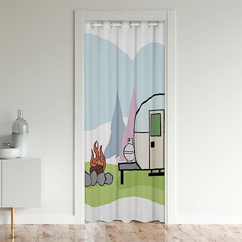 Loussiesd Wohnmobil Vorhang für Innentür Raumteiler für Mädchen Jungen Camping Türvorhang 150x203cm für Schlafzimmer Wohnzimmer RV Camping Vorhang für Innentür Raumteiler Cartoon Camping Auto Vorhang