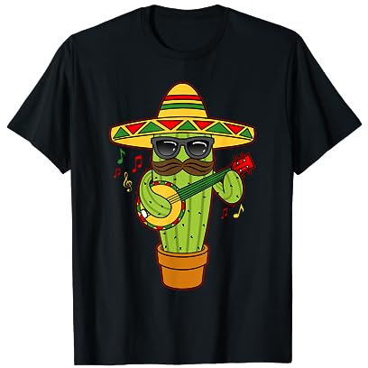 Mexiko Banjo Sombrero Hut Musiker Kaktus T-Shirt