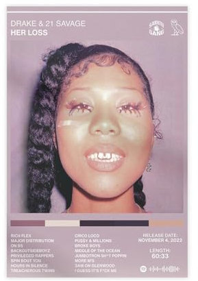 Azizat 21 Savage Her Loss Poster Album Cover Leinwand Poster Wandkunst Dekor Druck Bild Gemälde für Wohnzimmer Schlafzimmer Dekoration 30 x 45 cm
