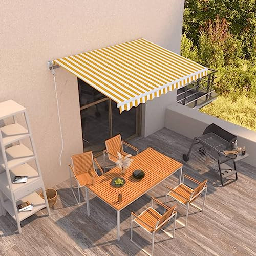 Gelenkarmmarkise,TerassenüBerdachunggelenkarmmarkise Automatisch 350x250 cm Gelb Und WeißIdeal FüR Den Einsatz Im Freien, FüR TüRöFfnungen, Terrassen, Balkone Und Fenster