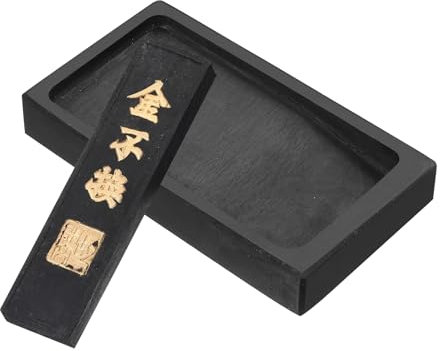 PATIKIL 5-Zoll-Chinesischer Kalligraphie-Tuschestein mit Tuschestift, rechteckige Tuschestein-Schale für traditionelle Kalligraphie-Praxis Malen Zeichnen, Schwarz