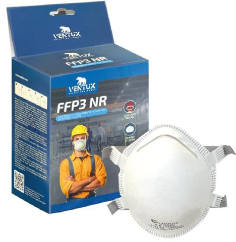 VENTUX SAFETY EQUIPMENT Lot de 3 Masques FFP3 NR en Forme de Coque || Haute Protection Respiratoire avec Clip Nasal Ajustable || Certifiés CE || Idéal pour Usage Professionnel et Industriel