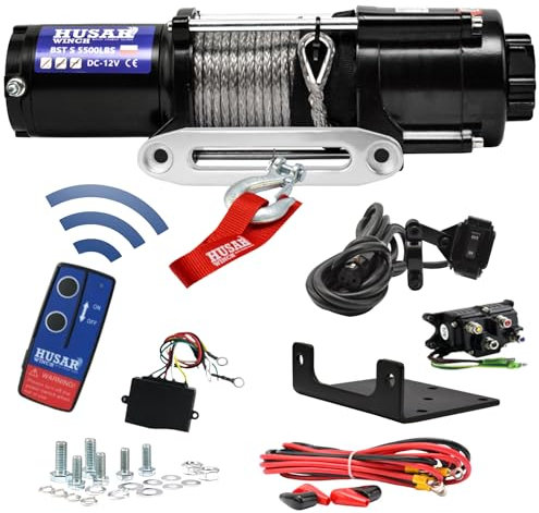 Husar Winch Treuil Électrique 12V, 5500 lbs 2495 kg, Corde Synthétique 14,5m, Engrenage Planétaire à 3 étages,Contrôle Sans Fil,Frein Automatique,Kit de Montage -Idéal Pour Les ATV/UTV+SANGLE GRATUITS