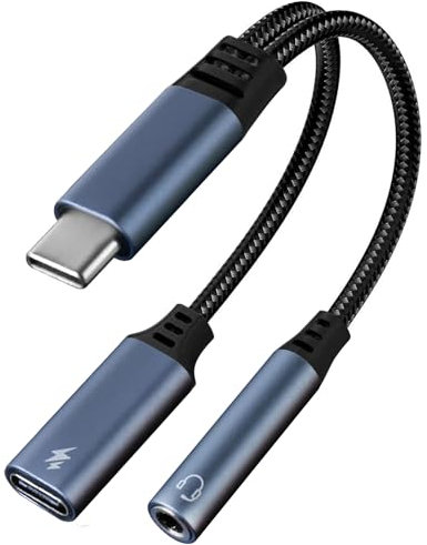 Adaptateur USB C Jack 3.5mm avec Charge Rapide, 2 en 1 Type C Audio Charge Adaptateur Câble, Adaptateur Câble Audio Écouteur Tressé Type C pour iPhone 15/Pro/Max, Samsung S24/S23, Huawei USW