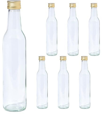 Vitrea 6 leere Glasflaschen 250ml Schraubverschluss Gold - kleine Flaschen zum Befüllen mit Deckel - für Saft, Getränke, Likör, Öl, Saucen - 6 Stück, PP28, Cool