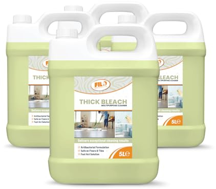 Filo Thick Bleach, Concentrated Formula, Lemon Scent, 5 l (Pack of 4) | Multi-surface toilets, drains, floors, Antibacterial sanitising, 20 litres total, Limescale removal, Odour neutralising