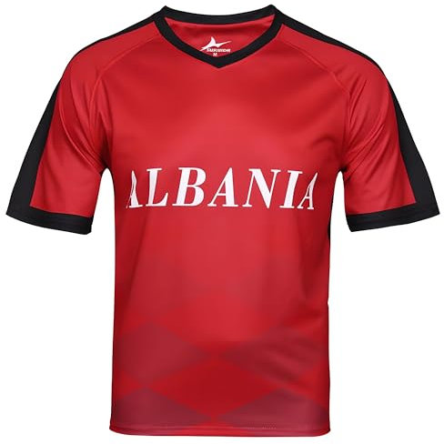 ENJMEIAO 2024 Europapokal Fußball T Shirt Kurzarm Fanshirt Trainingsshirt Stretch Casual Atmungsaktiv Bedrucken Fussballtrikot Herren Damen America's Cup Sport Shirt Albanien XL