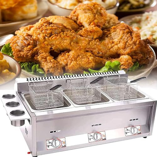 YANGYMM Deep Fryer Freidora de Gas, con Cesta ExtraíBle y Elemento Calefactor Profesional, Freidora de Aire para Cilindro Doble de Acero Inoxidable, para Cocina Familiar en Restaurantes