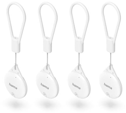 Hama Schlüsselfinder f. Apple Wo ist-App, 4 St. (Key Finder mit Bluetooth, Alarm, Handy Schlüsselfinder f. Schlüssel, Geldbörse, Gepäck, Tiere, iOS, iPhone, iPod, iPad, wechselbare Knopfzelle) weiß