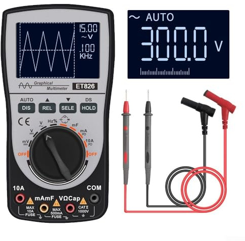 2-in-1 Hand-PC-Oszilloskop, ET826 LED-Digital-Oszilloskop-Multimeter mit Abtastrate 20 kHz, Dual-Kondensator-Getriebe-Design für die Automobilwartung