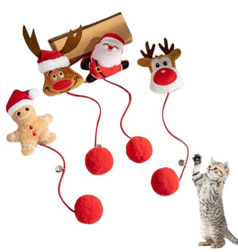 BRTNUP 4 giocattoli di Natale con erba gatta per albero di Natale, giocattolo per cani di piccola taglia, giocattolo interattivo da masticare e mordere