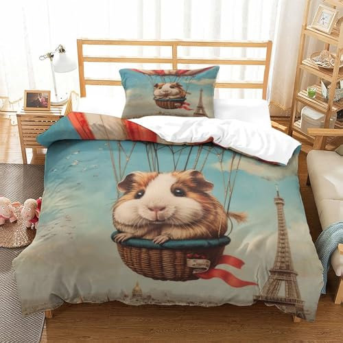 DCABEIOOE Meerschweinchen 3D Druck Bettwäsche Bettbezug Und Kissenbezug Mit Reißverschluss Kinder Bettwäsche Single（135x200cm）