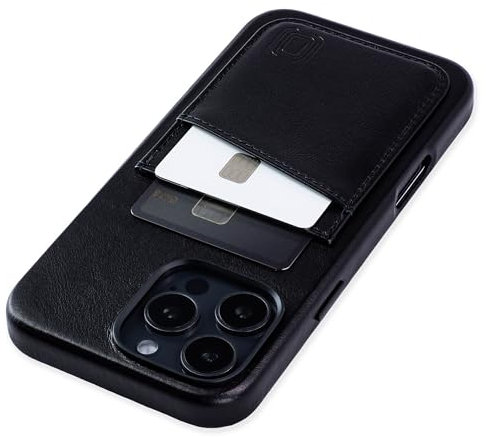 Dockem Hülle aus Echtem Leder für iPhone 16 Pro Max mit Kartenfachen und Integrierter Metallplatte zur Magnetischen Befestigung, Aufgenähtes Portemonnaie mit 2 Kreditkartenfächern (Schwarz, M2GL)