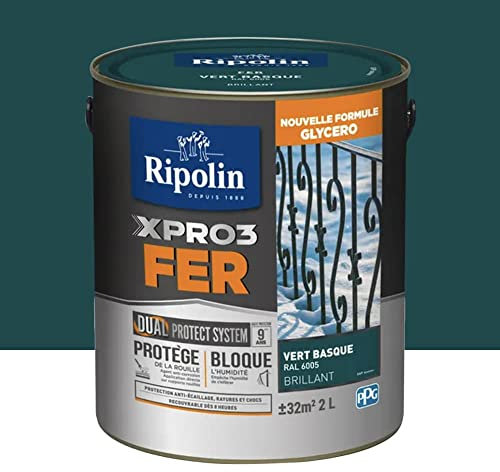 RIPOLIN Peinture fer glycéro XPRO3 Fer Brillant Vert Basque 2 L