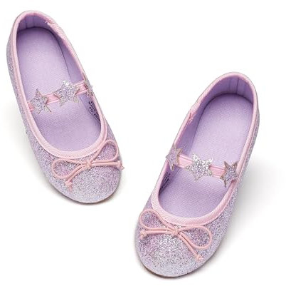 Kiderence Little Toddler Girls Dress Shoes Ballerina Ballet Flats Kids Purple Mary Janes Size 8