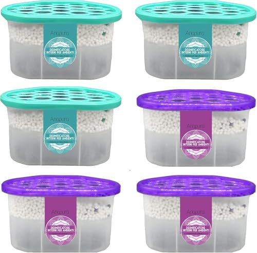 CASAVIVA - Deumidificatore Casa Muffa ARIAPURA 6 Pezzi da 400ml - Deumidificatore Portatile Assorbi Umidità per Ambienti con Cristalli Idrofili - Aromaterapia