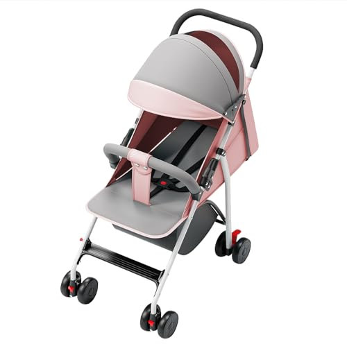 Poussette Canne Bébé Ultra Légère, Compacte, Pliable et Inclinable de la Naissance à 25 kg, avec Système Trolley, Housse de Pluie Incluse, et CapoteExtensible -C-rose