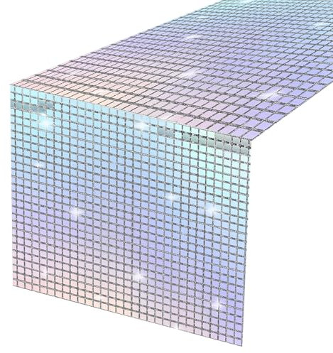 Dokeno Tischläufer, Disco Party Tischläufer, Glitter Paillette Tischläufer Silber, Party Hochzeit Bankett Tischdecke, Tischläufer Glitzer für Tisch Geburtstag Tanz, Hochzeit 30 x 275CM (Bunte)