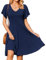 Zeagoo Kleider Damen Knielang Sommerkleid Rüschen Ärmel Freizeitkleid V-Ausschnitt Strandkleid Sommer Elegant Blusenkleid mit Taschen Blauviolett S