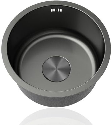 Fregadero Cocina Redondo,Pileta de Cocina Negro,Lavadero Cocina 1 Seno Inox,Pila de Cocina PequeñO con Drenaje,Formas de Instalar Sobre Encimera/Bajo Encimera (Ø 25cm)