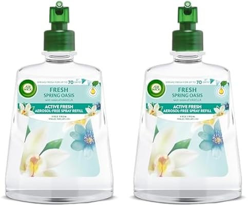 Air Wick Aerosol-Free Automatic Air Freshener Spray Refill, Fresh Spring Oasis, Pack 1 x 228ml, 24x7 Active Fresh Odour Neutraliser, Lasts Up to 70 Days, Air freshener For Home (Pack of 2)
