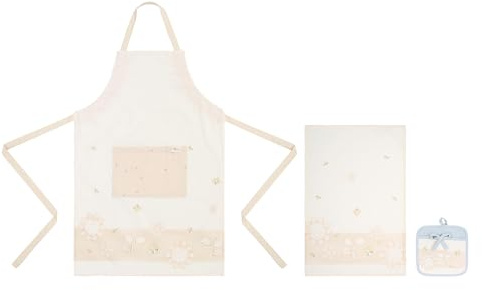 THUN Set presina, strofinaccio e grembiule, 100% cotone, Collezione Elengance, presina 20 x 20 cm strofinaccio 40 x 60 cm