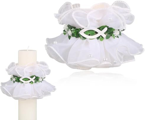 UEIOAVL Silver Keepsakes, tropfschutz kommunionkerze tropfschutz taufkerze Kerzendeko Tropfsicher Taufkerze Kommunion Kerzenring Kerzenrock Tropfsicher Kerzengirlande Kerzentuch (Weiß)