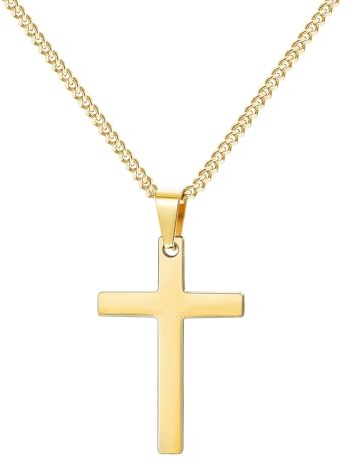 Maykafay Kreuz Kette Herren, Kette Kreuz Gold, Kreuz Anhänger mit 60cm Kette, Kreuz Halskette