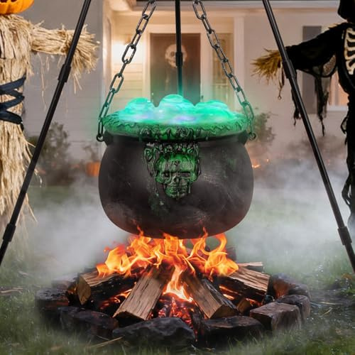 SKOOLOVE Halloween Hexenkessel Dekoration, Durchmesser 20 cm Hexen Dekoration für Drinnen und Draußen, mit Lichtern und Grusel Sound