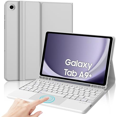 IVEOPPE Teclado para Samsung Galaxy Tab A9 Plus 11 Pulgadas 2023 con Touchpad, Funda Teclado Trackpad Español Ñ Bluetooth Desmontable para Samsung A9+ 11 Pulgadas (SM-X210/X216/X218) 2023, Gris Claro