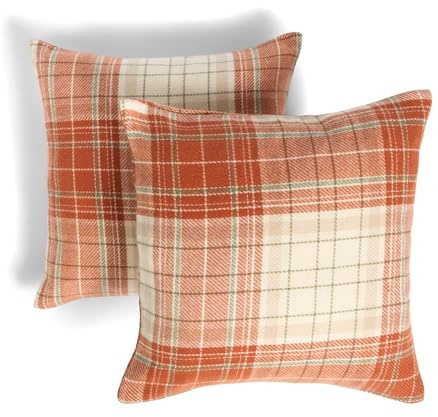 OHS Cushion Covers 45 x 45cm, Ultra Soft Classic Woven Check Throw Pillow Covers with Invisible Zipper Decorative Square Pillow Cases 2 Pack for Living Room Bedroom, Rust