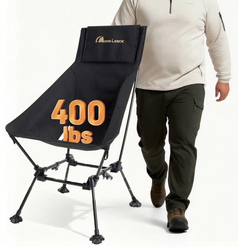MOON LENCE Oversized Camping Chair for Adults, Height Adjustable High-Back Folding Camping Chair with 400 lbs Capacity, Hidden Pillow Pocket and Wide Seat for Camping, Hiking, Picnics, Black