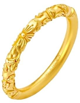 Gold Ring 24K, Engagement Ring Gelbgold Blumen Modeschmuck für Ehefrau Mutter Größe 61 (19.4)