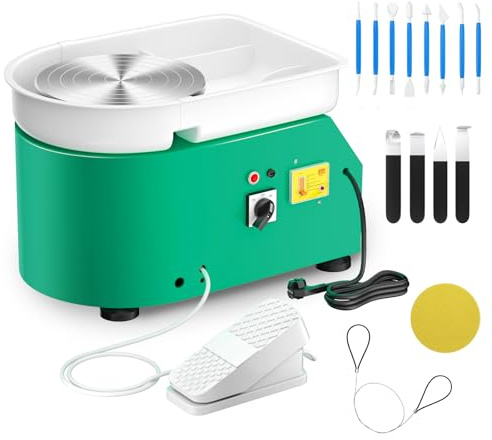 Ovshnrr Elektrisches Töpferrad, 350 W & 25 cm, Plattenspieler-Töpfermaschine mit abnehmbarem ABS-Waschbecken, Fußpedal und Formwerkzeugen, Töpferrad-Umformmaschine, geeignet für Erwachsene und Kinder