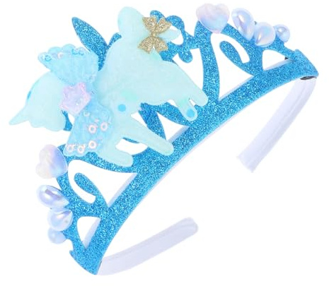 Kisangel Einhorn Krone Haarreif für Mädchen Leichtes Bequemes Party Diadem mit Blauem Eleganter Kopfschmuck für Geburtstagsfeier Cosplay und Fotoshootings