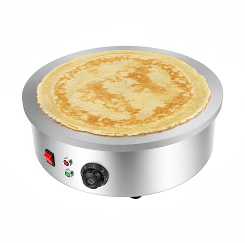 220V 3000W Crepegerät Crêpes Maker mit Spatel und Teigschaber, 45cm Platte Gastro Crepesmaker Profi Crepes Maker, 50-300 ℃, Runde Crepesplatte Crepesmaker für Pfannkuchen, Speck, Eier
